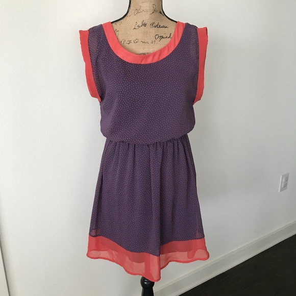 Lush Dresses & Skirts - Lush Polka Blue & Red Dot Sleeveless Dress Small